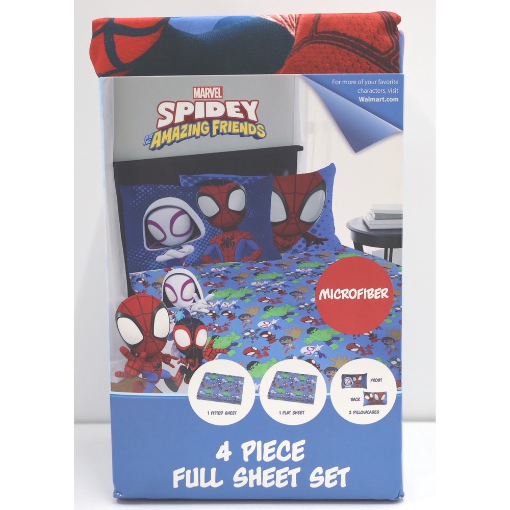 Marvel Spidey and His Amazing Friends Full Sheet Set 4pc Blue New Microfiber